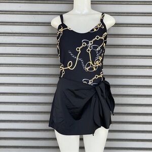 Addition Elle Black and Gold Chain One Piece Swimsuit Size 14